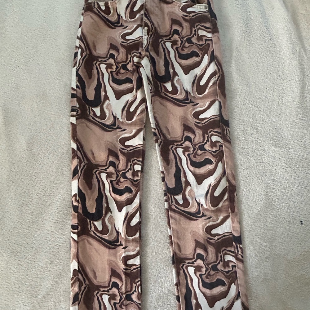 Stradivarius Brown and Cream Patterned Pants